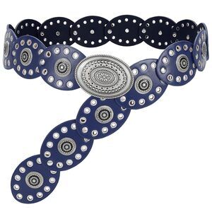 4751 Women Disc Concho Leather Belt Western Cowgirl Hollow Belt Vintage Boho